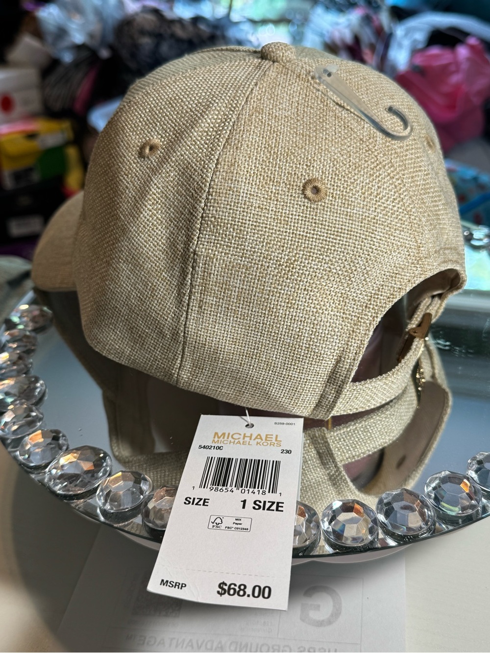 Michael Kors Natural Beige Woven Fabric Baseball Cap. Adjustable NWT - Picture 4 of 8